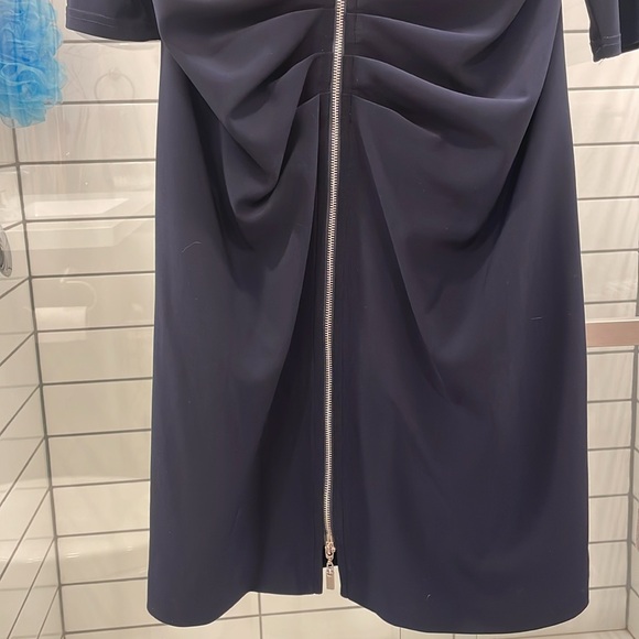 Joseph Ribkoff Dark Blue Bodycon Ruched zippered Dress  . - Picture 6 of 10